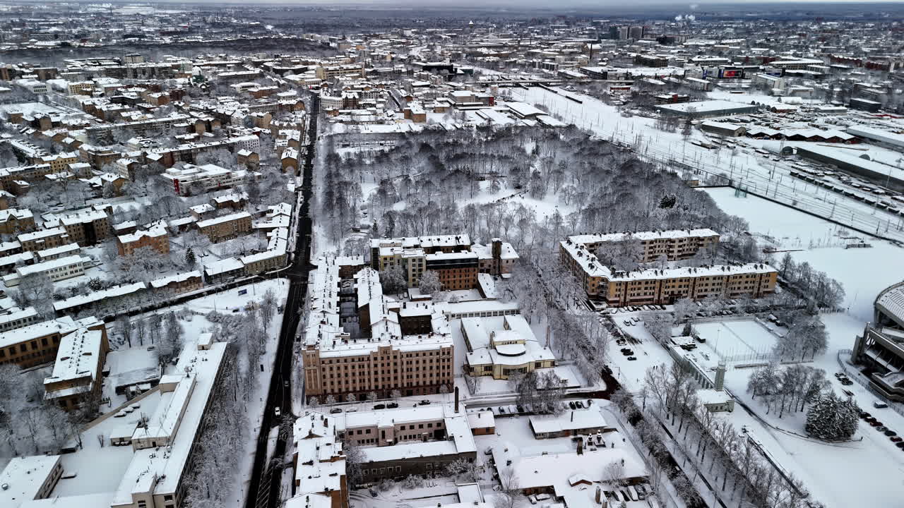 Aerial perspective of Riga in winter, the biggest urban center in Latvia
