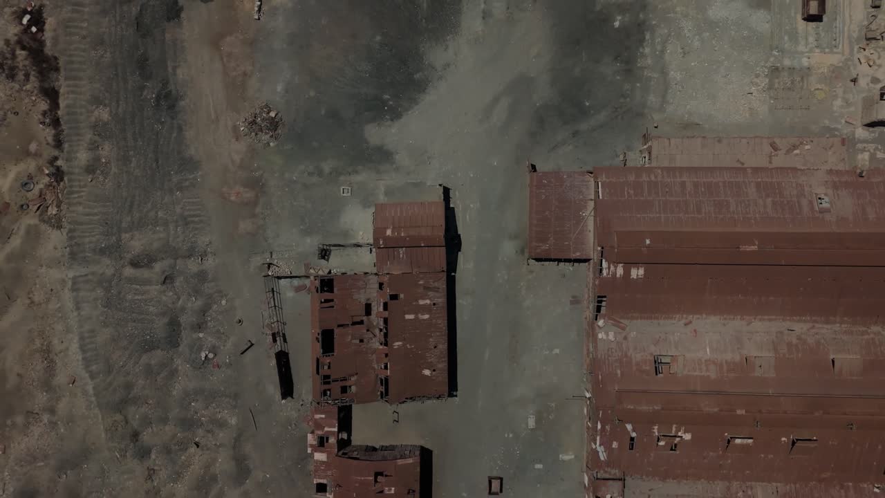 Rovine di Humberstone, Iquique, città fantasma del salnitro di Tarapacá, ripresa drone, Cile settentrionale