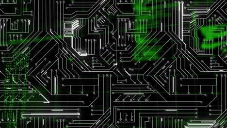 animación de una placa de circuito de computadora sobre el procesamiento de datos sobre un fondo negro
