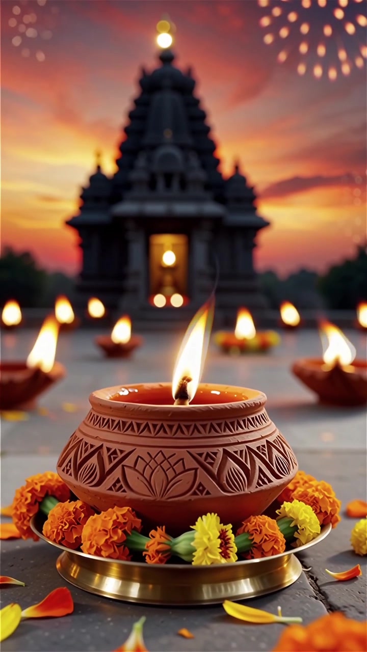 Diwali Festival Background with Lanterns and Traditional Diyas Decorations