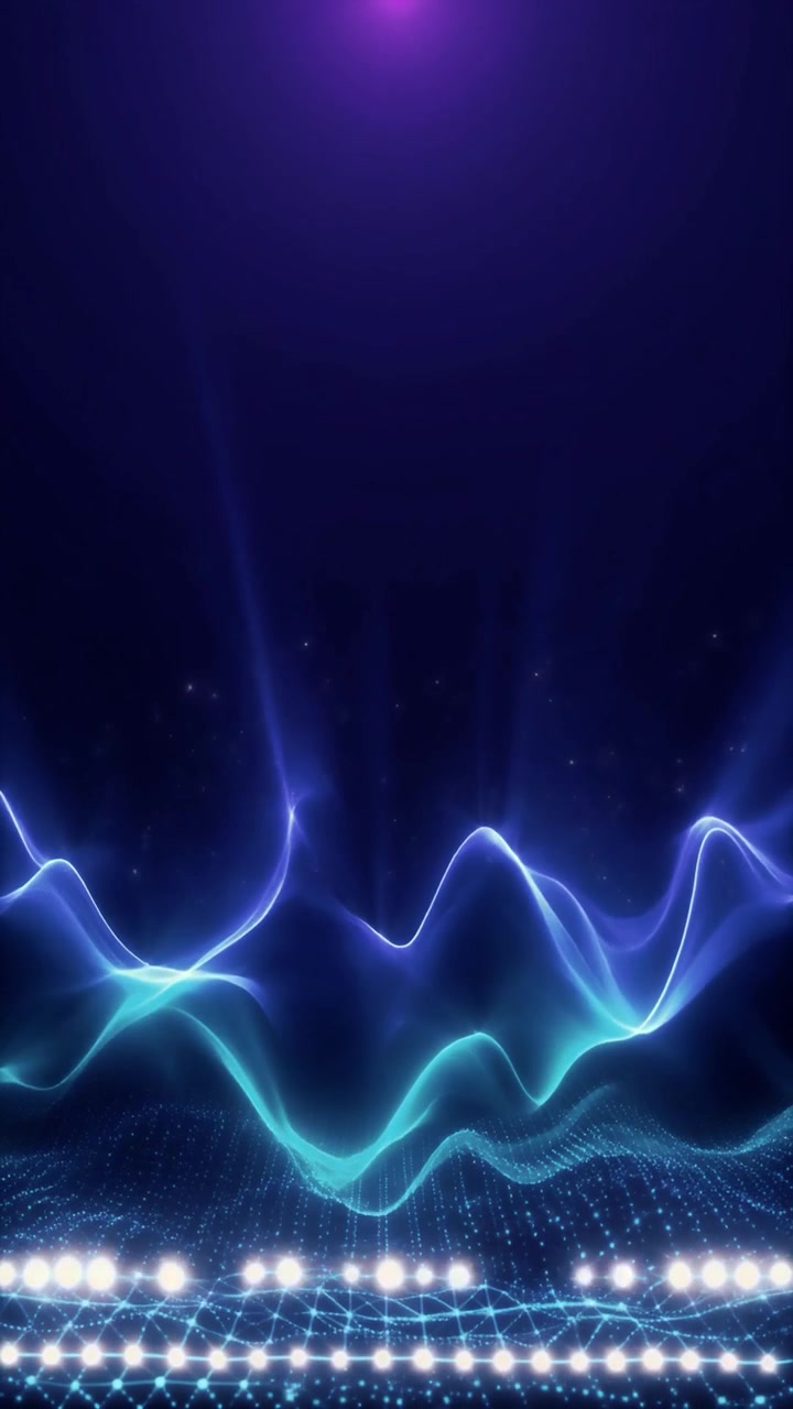 Abstract Digital Waveform Background with Glowing Particles and Light Beams