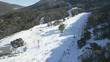 people skiing, snowboarding, and riding chair lifts at the alpine snow resort