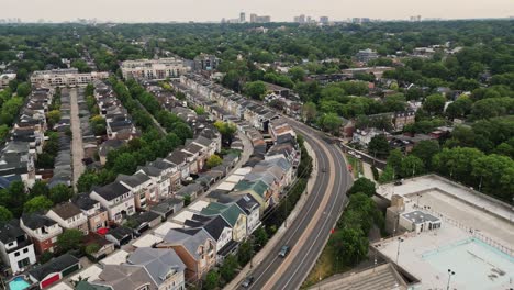 suburban landscape with housing architectures near road highway