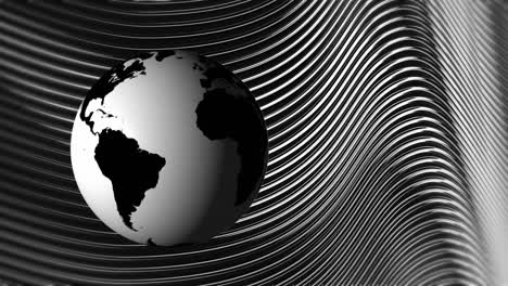 Animation-of-globe-spinning-over-silver-lines-moving