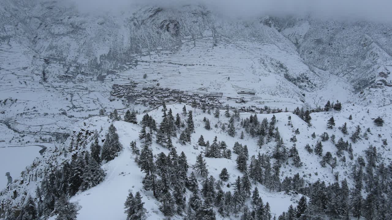 Manang Nepal Snowy Village Winter Annapurna Region Free Stock Video Footage  Download Clips Nature