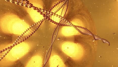 fondo geométrico dorado con remolinos de moléculas de adn. bucle de renderización 3d 4k