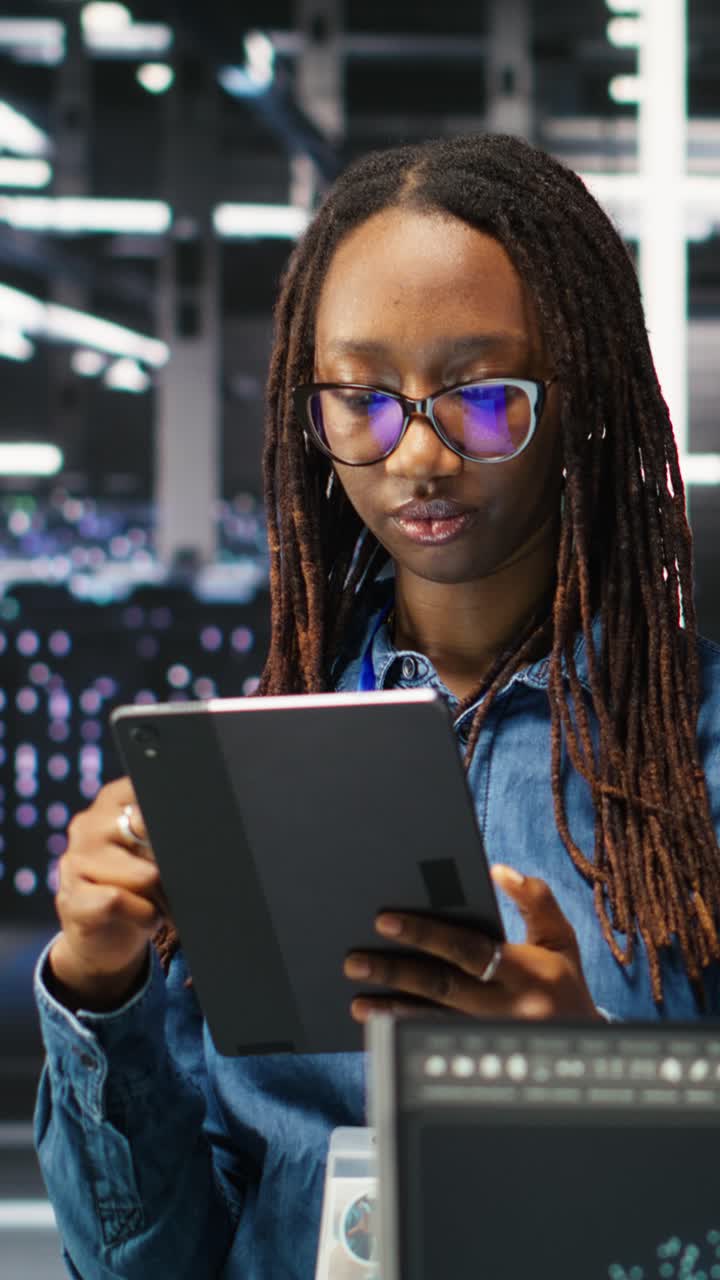 Vertical Video Portrait Of Upbeat Server Hub Software Developer Using Node Tree Software