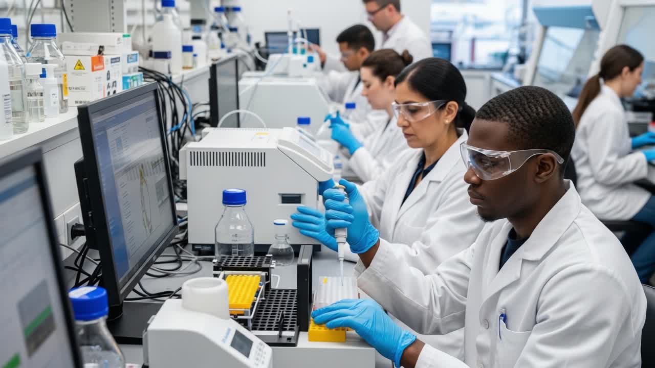 Scientists working in a research laboratory