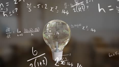 Animation-of-light-bulb-and-mathematical-data-processing-on-grey-background