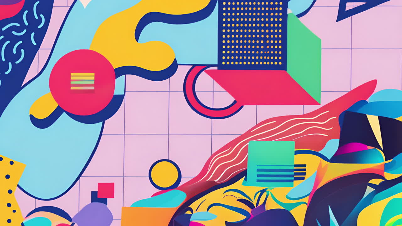 Vibrant Abstract Composition with Geometric and Organic Shapes