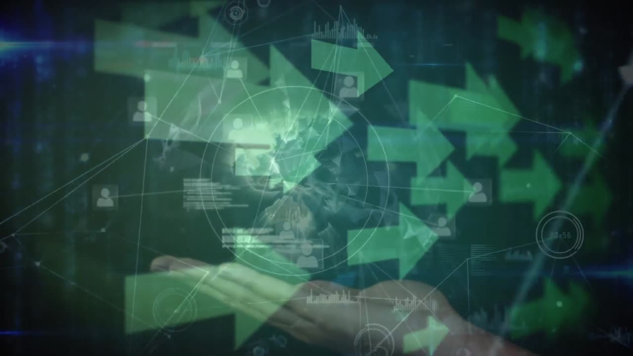 화살표의 애니메이션, 데이터 처리 및 오버  ⁇ 드에서 회전하는 지구