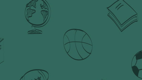 animación de los iconos del concepto de la escuela contra el espacio de copia en fondo verde.