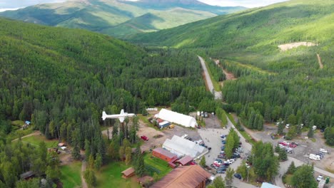 4K-Drone-Video-of-Aurora-Ice-Museum-and-Lodge-at-Chena-Hot-Springs-Resort-near-Fairbanks,-Alaska