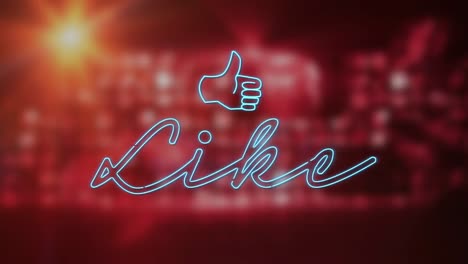 Animation-of-blue-neon-sign-thumbs-up-and-a-word-like