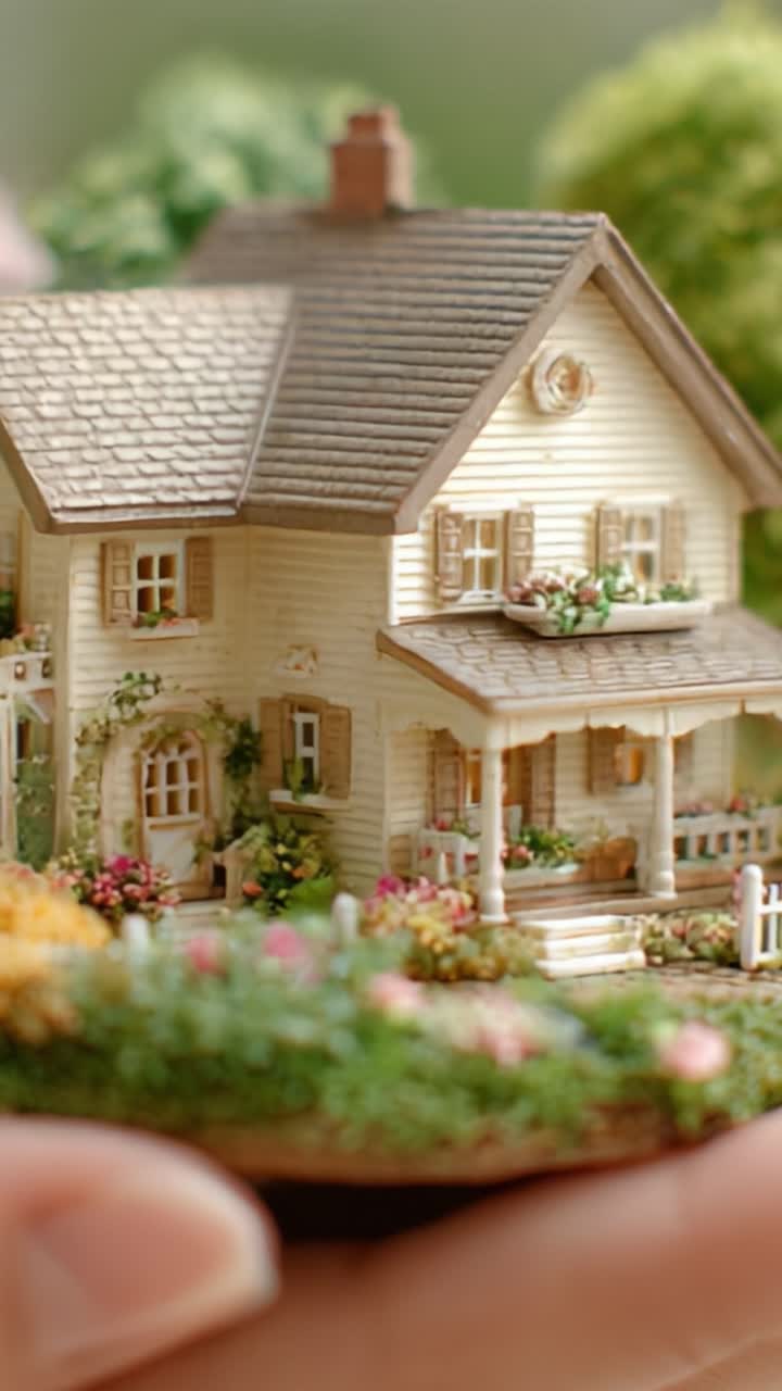 Sebuah Rumah Miniatur Halus yang Digenggam di Tangan, Menampilkan Arsitektur Detail dan Taman Suburnya, Memancarkan Pesona dan Keunikan bagi Penggemar Fotografi