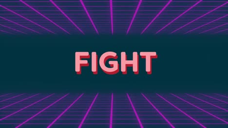animación digital de texto de lucha y formas abstractas contra la red de cuadrícula brillante sobre fondo negro