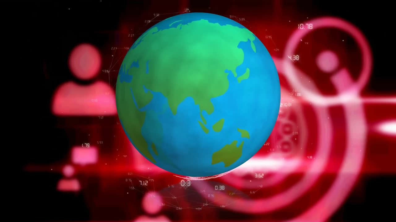 animación del globo con iconos y red de conexiones