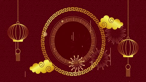 animation of chinese traditional decorations on red background