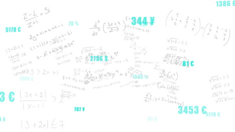 Animating-mathematical-equations-and-currency-symbols-on-white-background