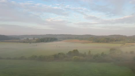 foggy morning, summer landscape in lithuania countryside