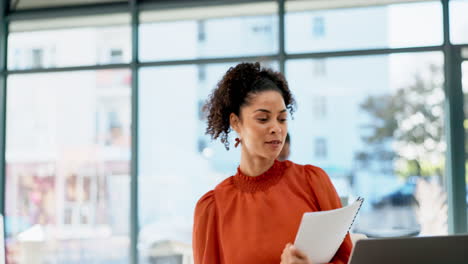 Greeting,-walking-and-businesswoman-working