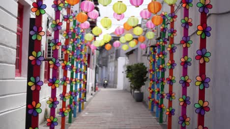 select focus colorful pinwheel and red lantern