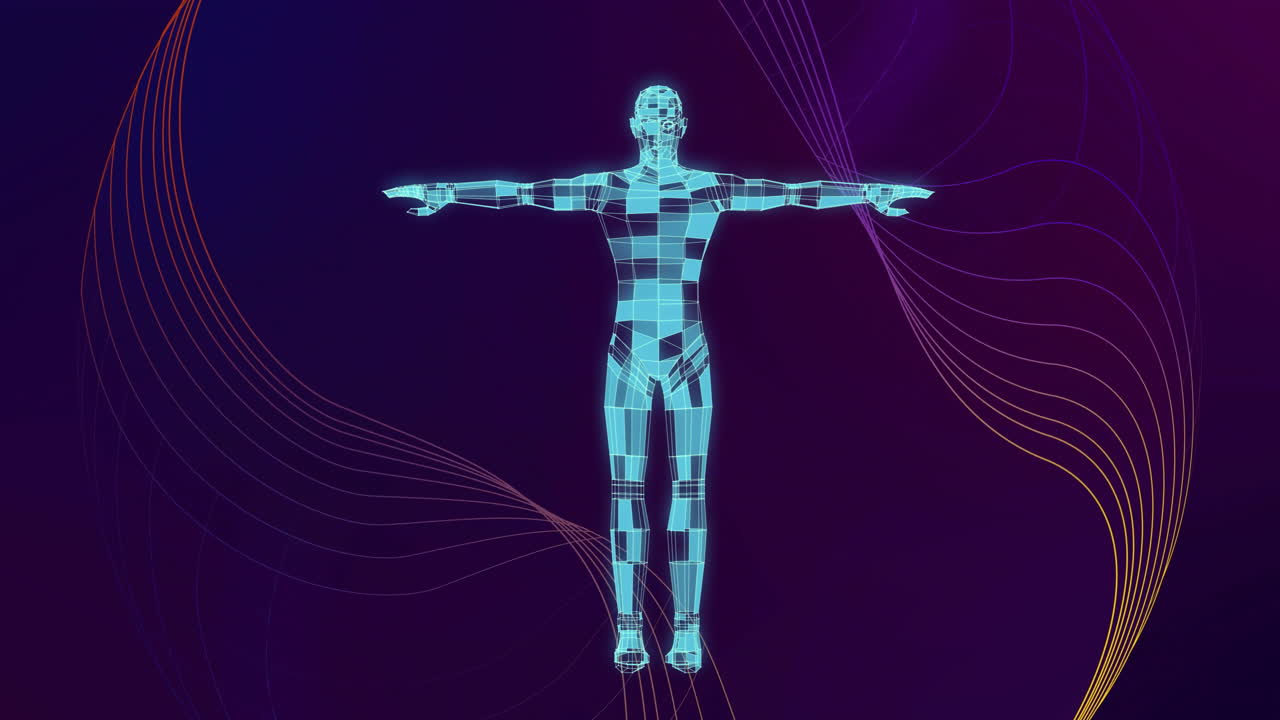 animación de cuerpo 3d azul giratorio y estructura de red en fondo oscuro