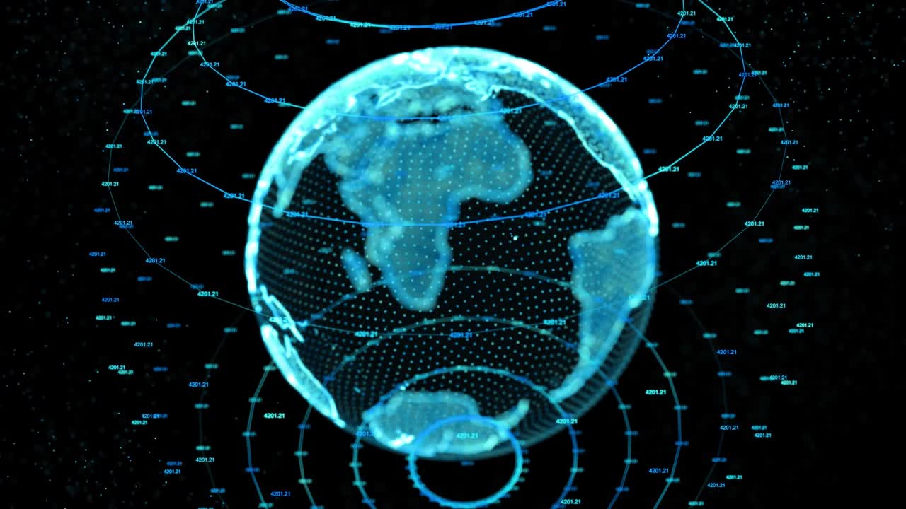Abstract dots and triangles HUD Globe Earth connected plexus Loop Animation With Alpha.