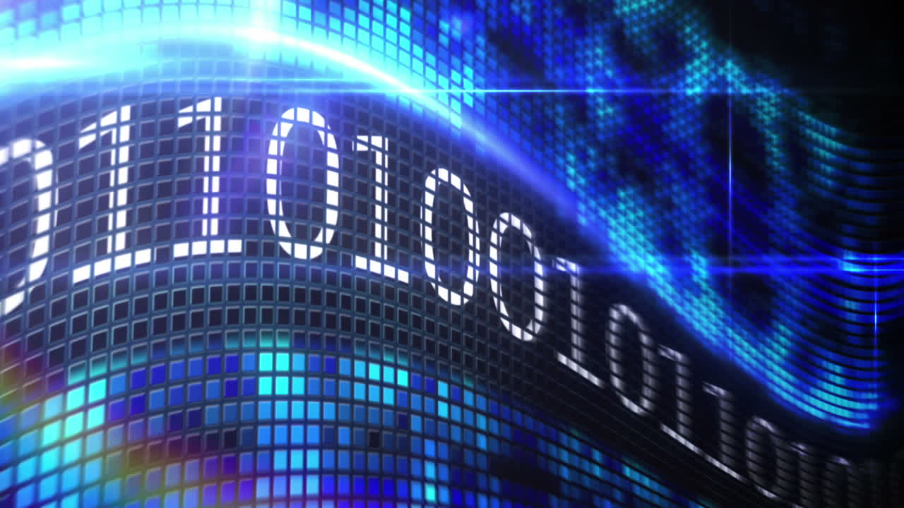 código binario en la pantalla de píxeles azules