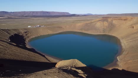 panning shot of the viti crater lake in krafla volcanic area