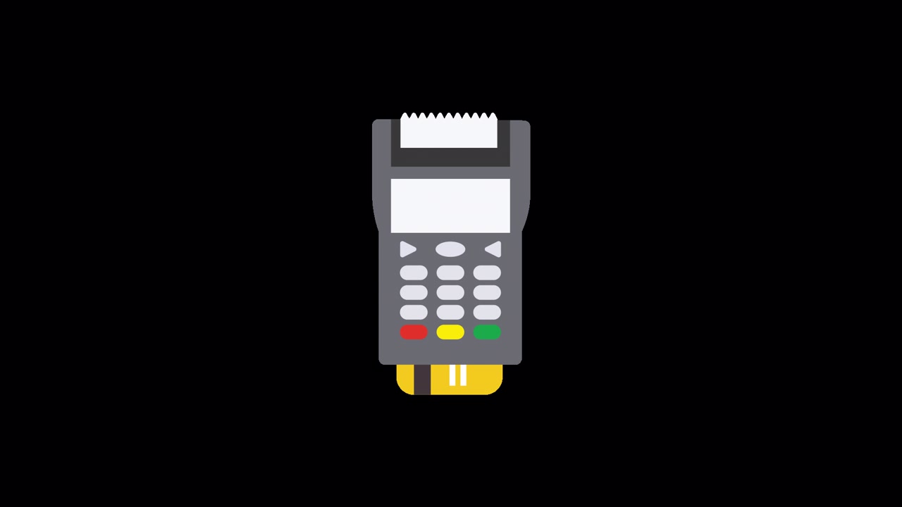 Animated Payment Terminal Processing Credit Card Transaction with Receipt Printing