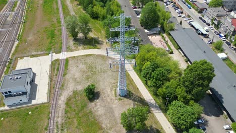 luchtfoto van de hoogspanningsleidingen en de hoogspanningselektrische transmissie