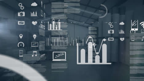 Animation-of-interface-with-data-processing-and-light-spot-against-warehouse