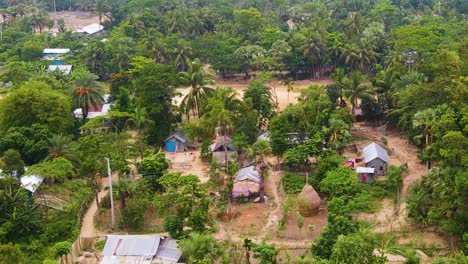 a rural indigenous tribe village deforesting the amazon rainforest to build houses and huts in the surrounding area.