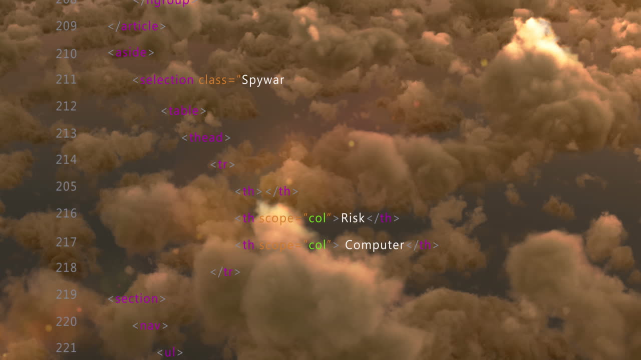 Animation of cyber security data processing against clouds in the sky