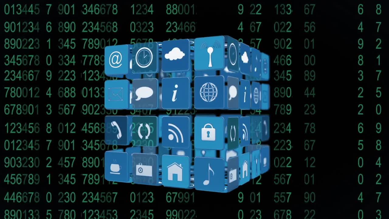 y iconos de aplicaciones en línea en cuadrados y números