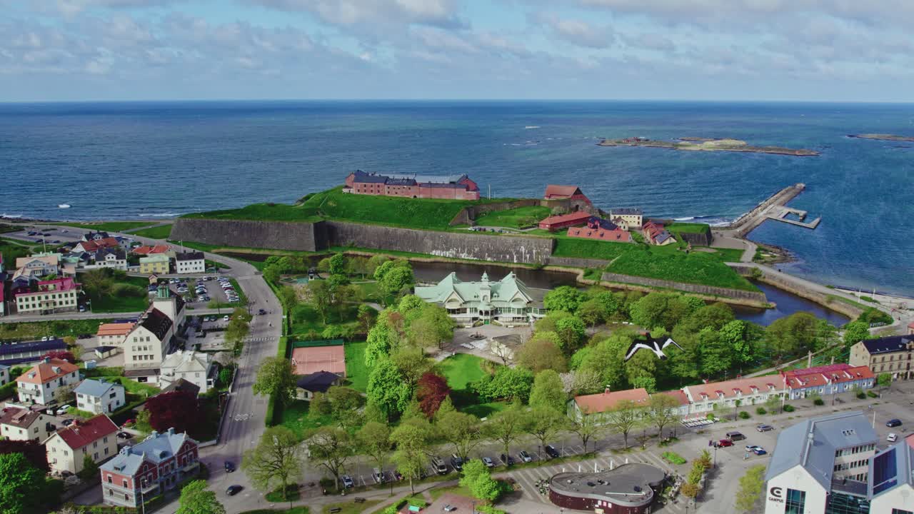 Coastal fortress of Varberg. Aerial view at day time