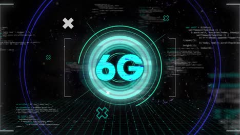 animación de texto 6g, escaneo de alcance y procesamiento de datos por computadora.