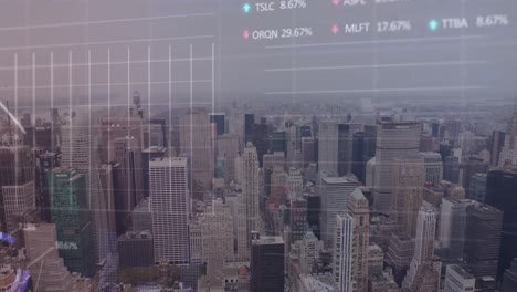 animación de gráficos financieros y datos sobre el paisaje urbano