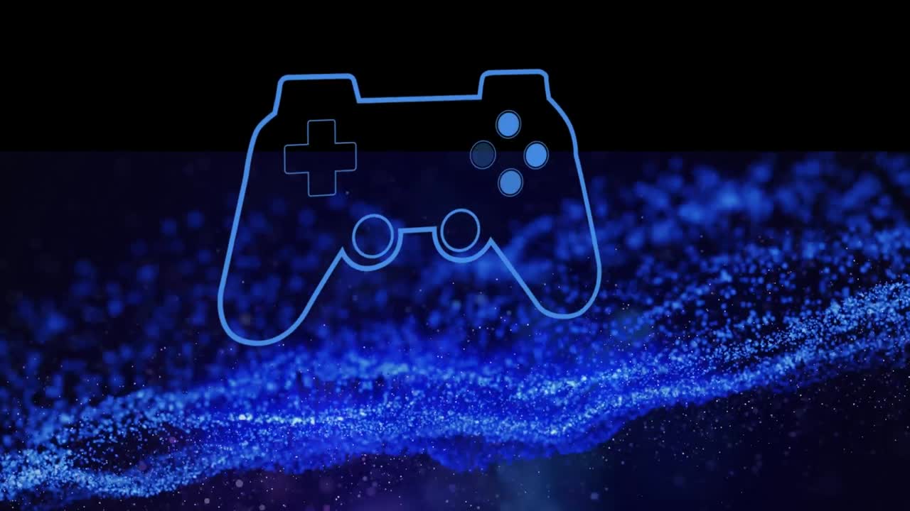 Animation of gamepad icon over light spots on black background