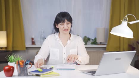 angry and nervous female student.