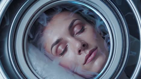woman enjoying a relaxing cryotherapy facial treatment