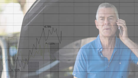 animación del procesamiento de datos financieros sobre personas personas en la gasolinera