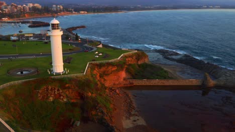 aerial view wollongong head harbor and lighthouse, nsw, australia