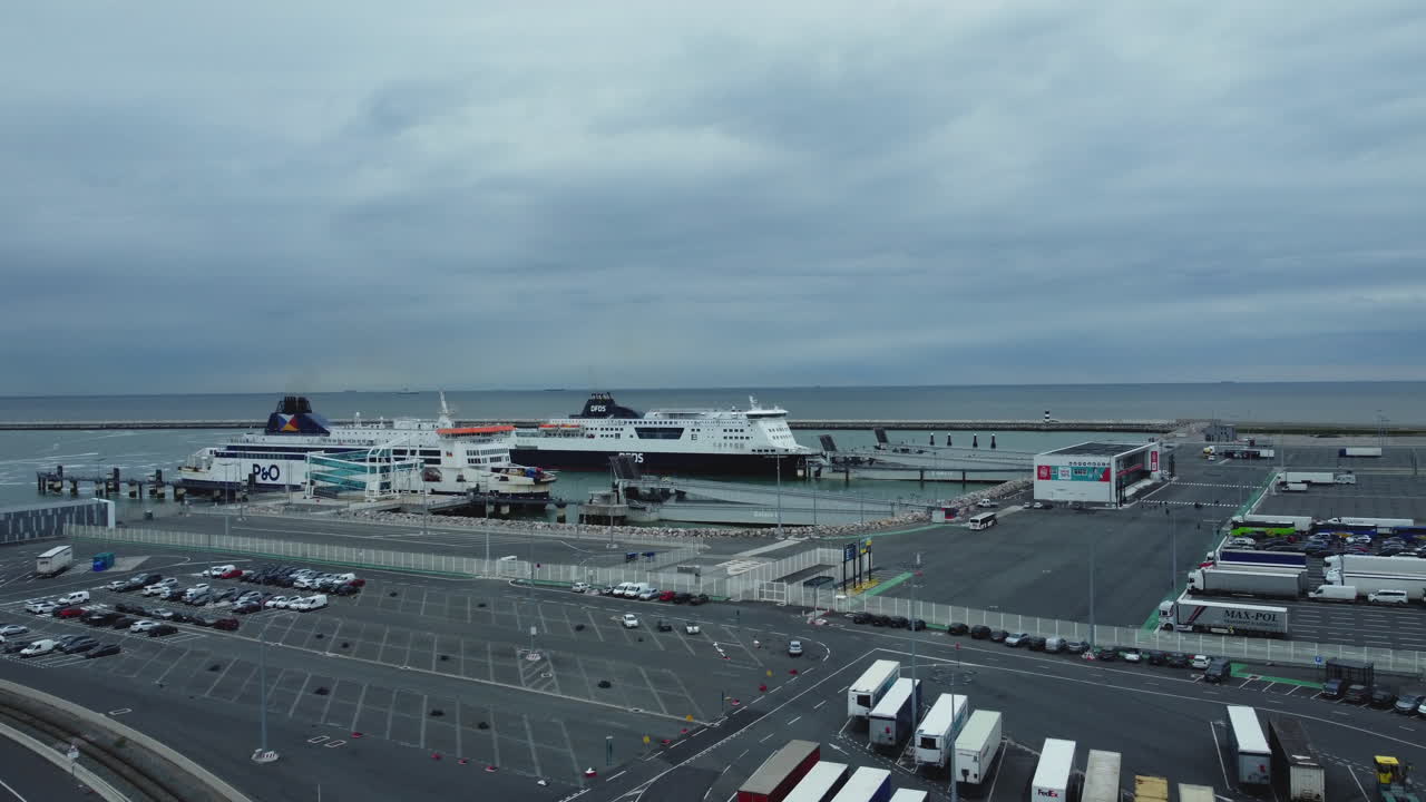 Ferry Port with Ships and Vehicles