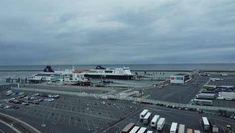 ferry port with ships and vehicles