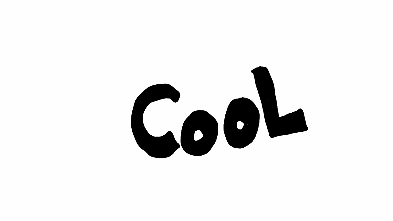 Animierter „Cool“-Text wackelt auf weißem Hintergrund.
