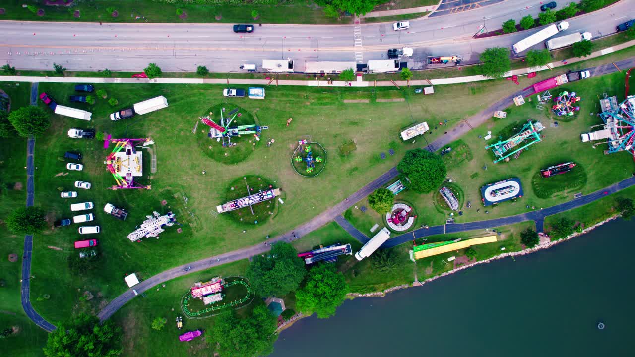 top down aerial Carnival setup in Vernon Hills, Illinois, USA