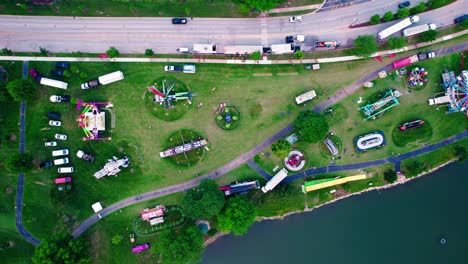 top-down-aerial-Carnival-setup-in-Vernon-Hills,-Illinois,-USA