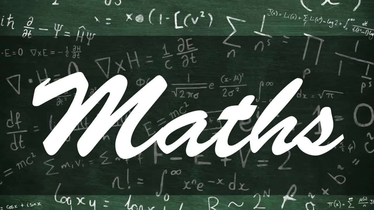 Animation of maths text over mathematical equations on green background